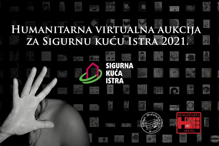 Plakat humanitarne virtualne aukcije Udruge MedulinArt za Sigurnu kuću Istra 2021.